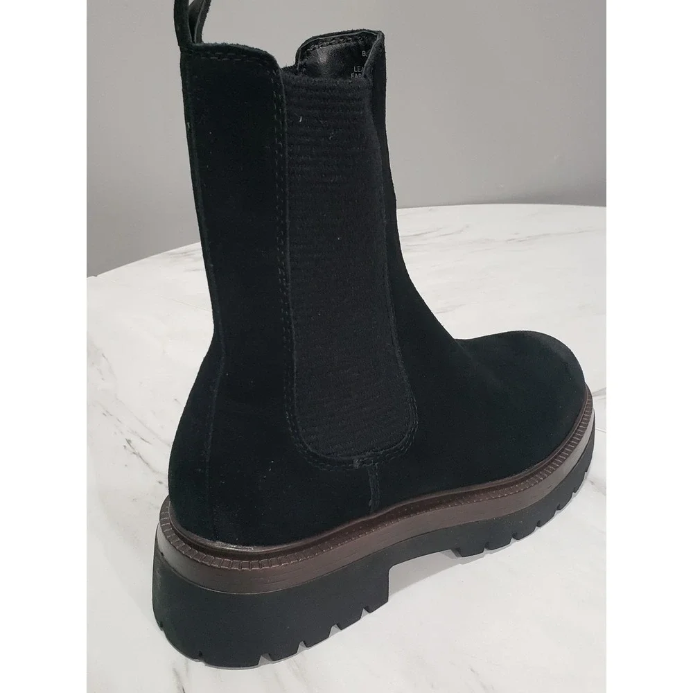 Steve‎ Madden Boots Suede Size 8.5 Black Blitzen Chelsea Ankle Lug Sole Booties